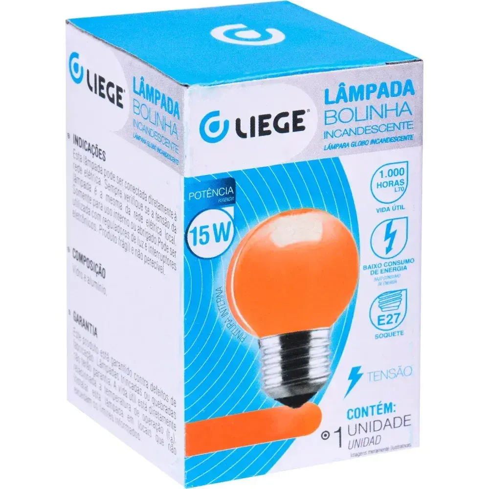 Lâmpada bolinha 15W E27 laranja incandescente Liege 220V — fotografia 7