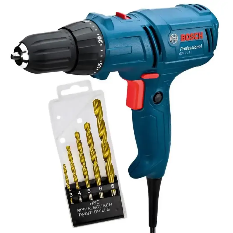 Parafusadeira e furadeira elétrica 3/8 POL 400W GSR 7-14E Bosch + kit de brocas 5 peç 110 V — fotografia de referência