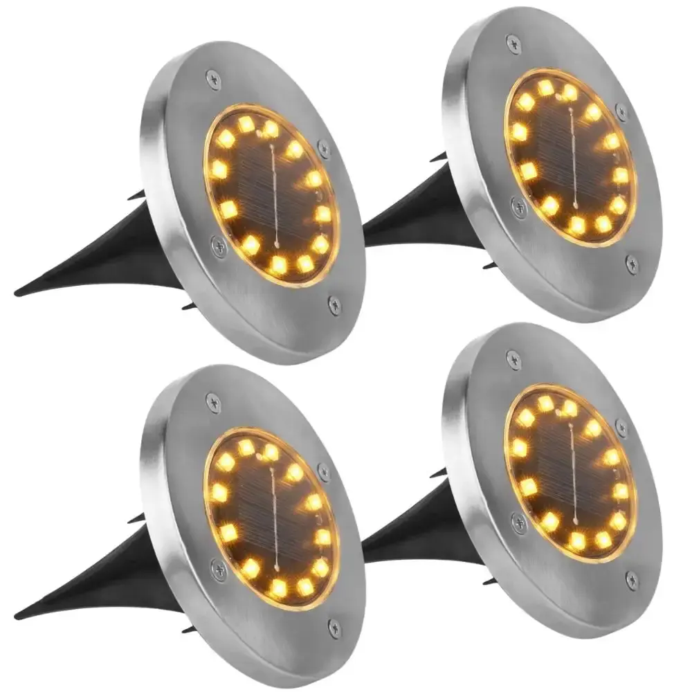 Luminária solar spot de chão 12 leds prova d`agua kit 4 peças casa LYS