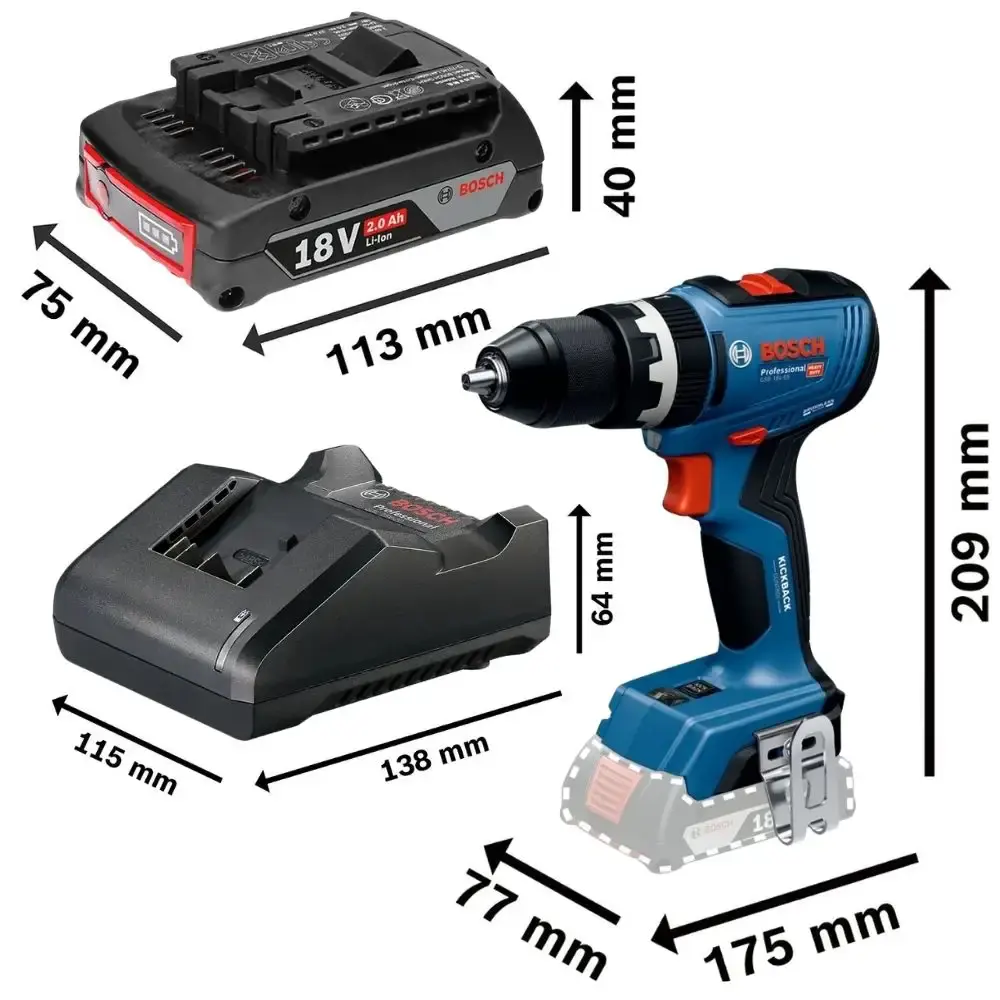 Parafusadeira furadeira de impacto 65NM 18V com 2 baterias 18V 2,0AH e carregador bivolt Bosch — fotografia 7