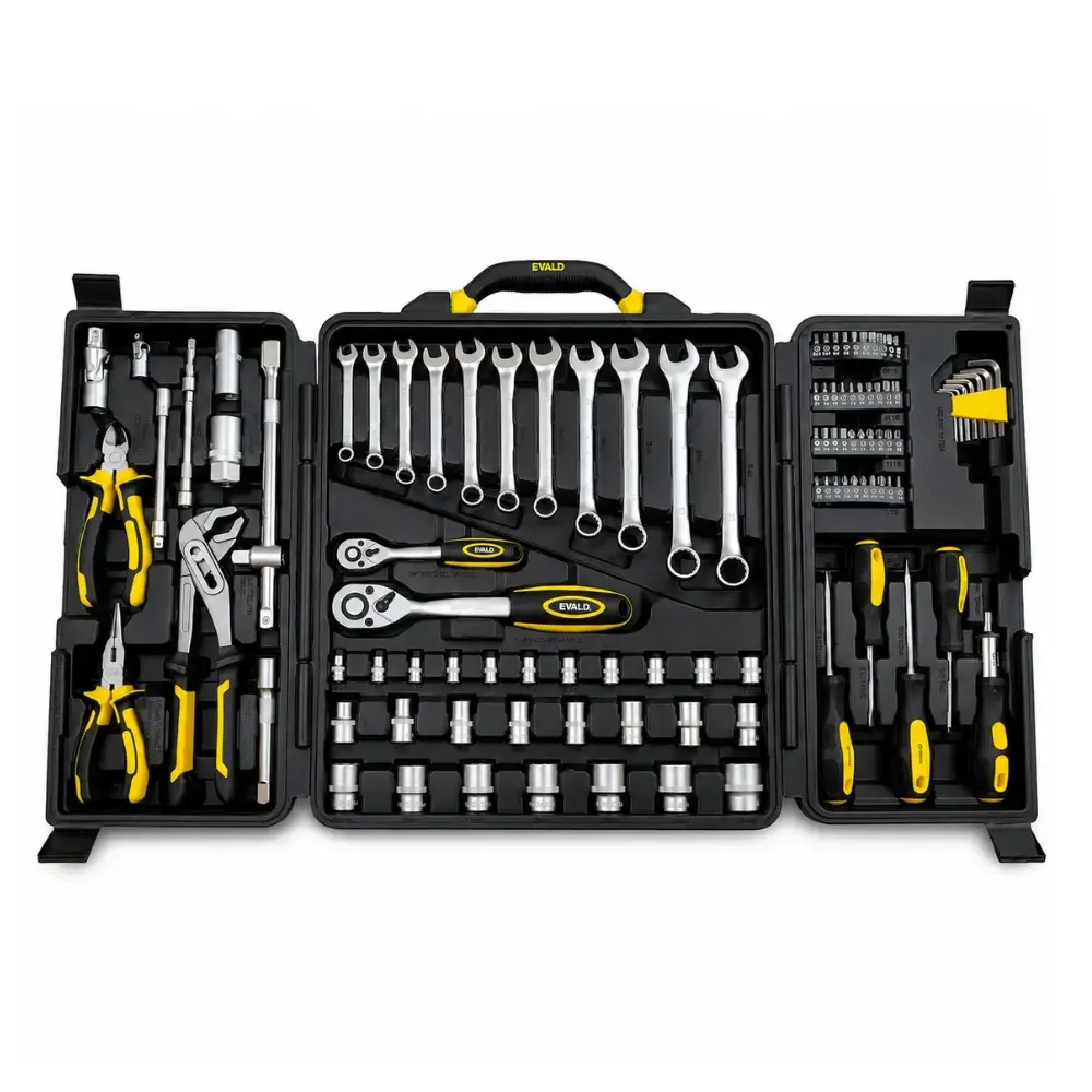 Kit de ferramentas 110 peças cromo vanádio jogo completo com maleta EV-110 Evald — fotografia de referência