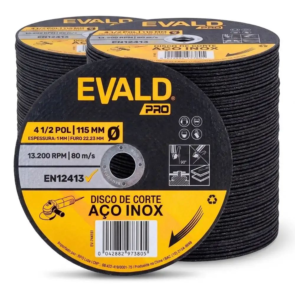 Disco de Corte 100 Unidades Inox 4.1/2 POL x 1,0 MM 13.200 RPM EVALD PRO — fotografia de referência