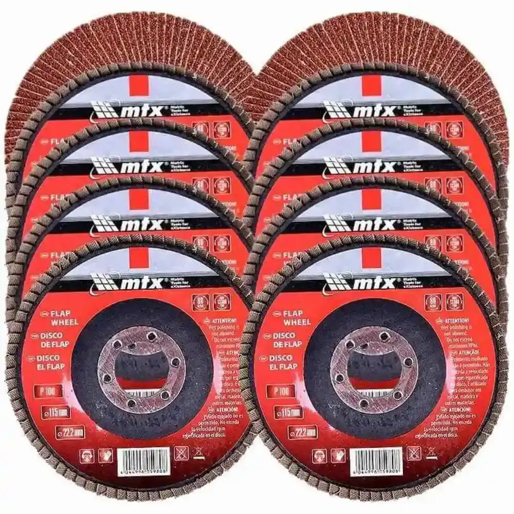 Disco de lixa flap 4.1/2 POL grana 100 kit com 10 unidades MTX — fotografia de referência