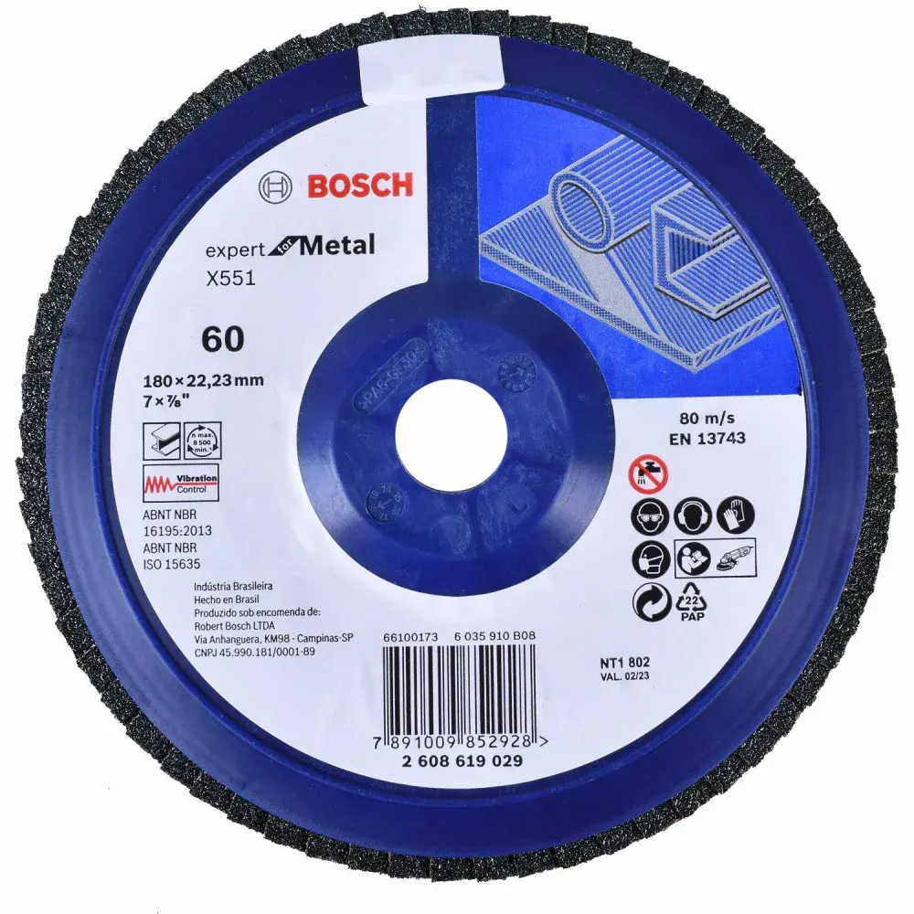 Lixa disco flap 180 x 22MM G60 expert for metal Bosch — fotografia de referência