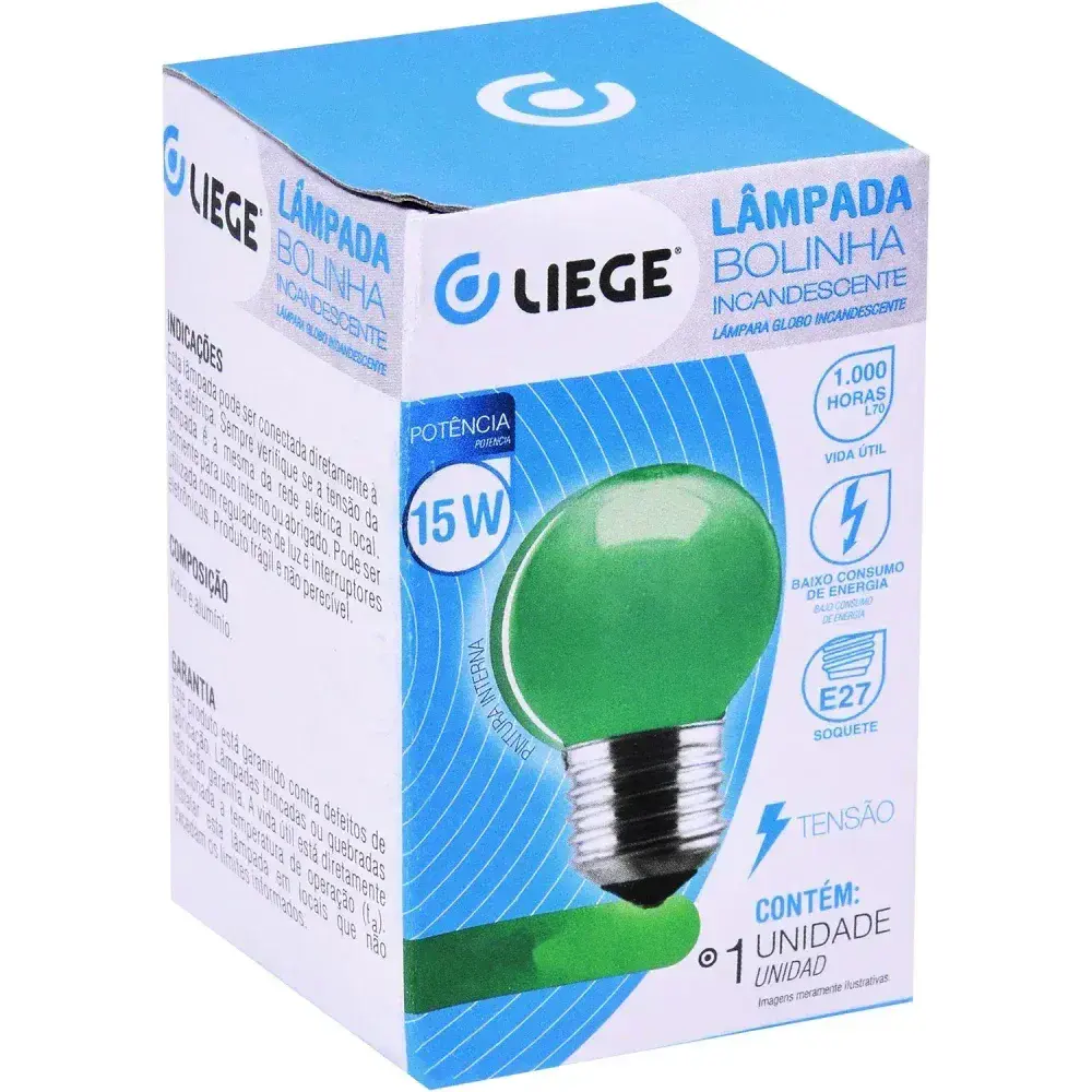 Lâmpada bolinha 15W E27 verde incandescente Liege 220V — fotografia 7