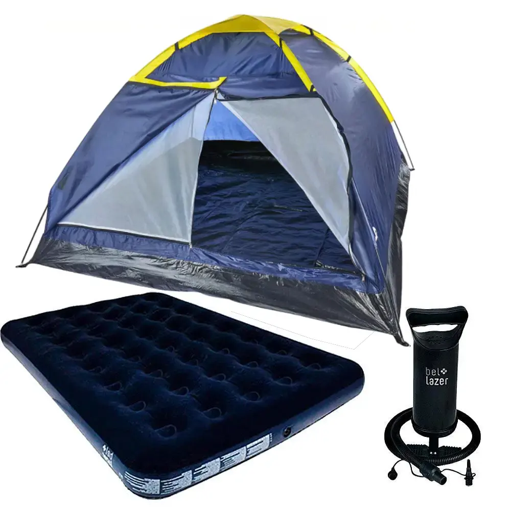 Barraca camping 4 lugar com bomba manual e colchão casal BEL — fotografia de referência