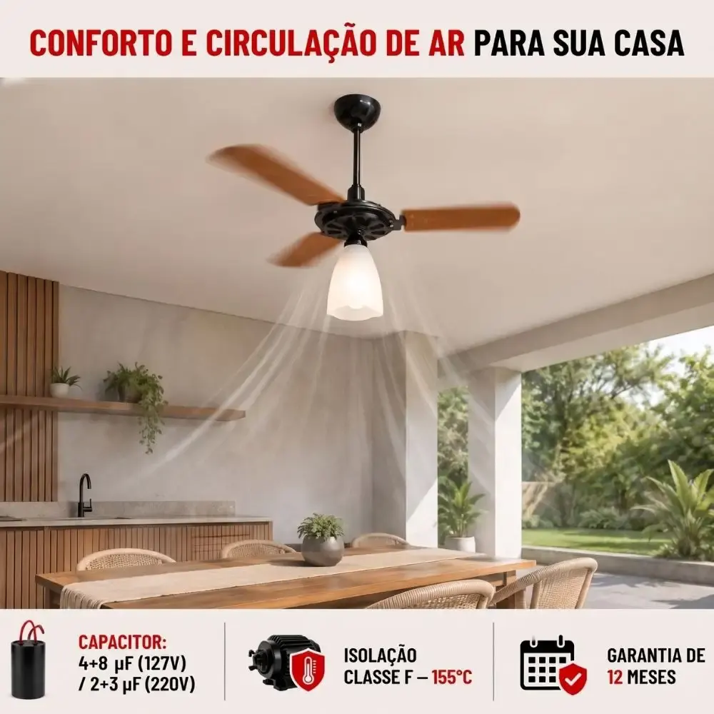 Ventilador de teto aeris 3 pás tulipa aberta casa LYS Branco 110 V — fotografia 12