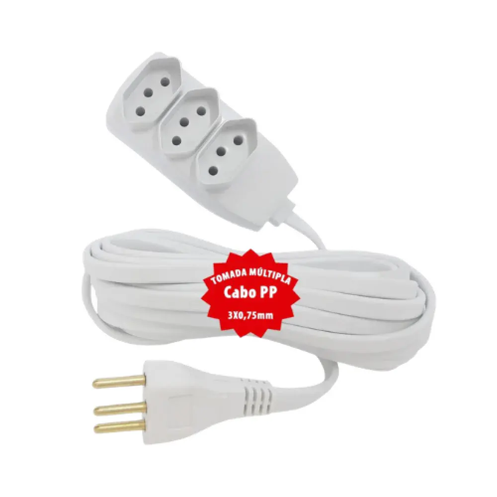 Extensão elétrica pp 3X0,75MM 10M branco lider plus