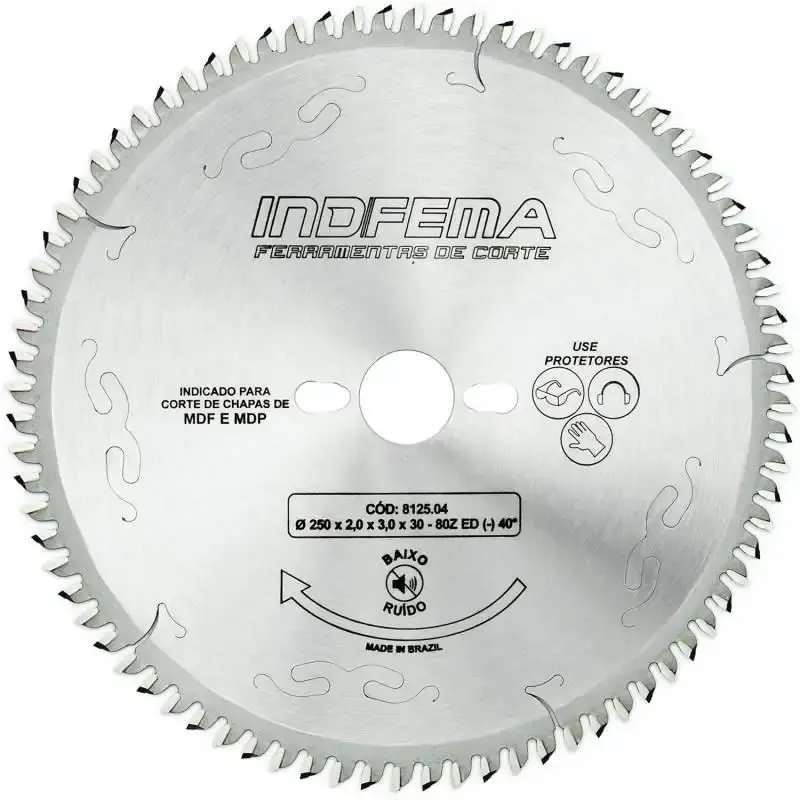 Disco de Serra Circular de Widea HW 10 POL 250 MM 80 Dentes p/ MDF Baixo Ruído ED 40° 8125.04 INDFEM Indfema