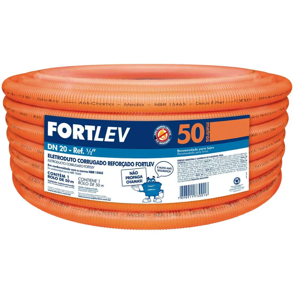 Eletroduto corrugado reforçado laranja 20MMX1/2" Fortlev