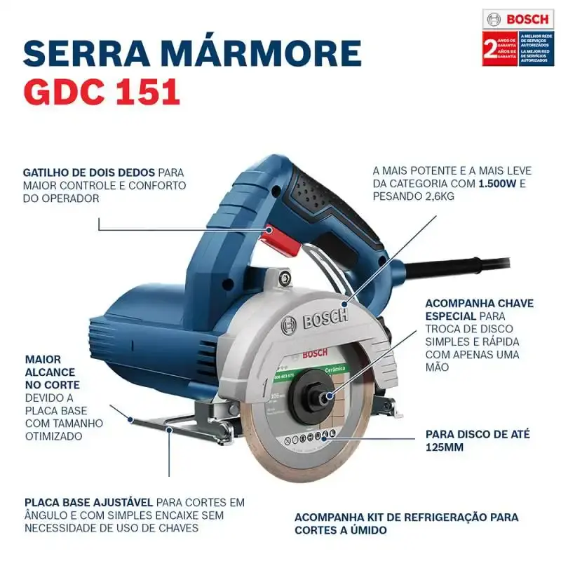 Serra Mármore 5 POL 1500W TITAN GDC 151 Maleta, Kit Refrigeração e Disco BOSCH + 1 Disco p/ Madeira 110 V — fotografia 3