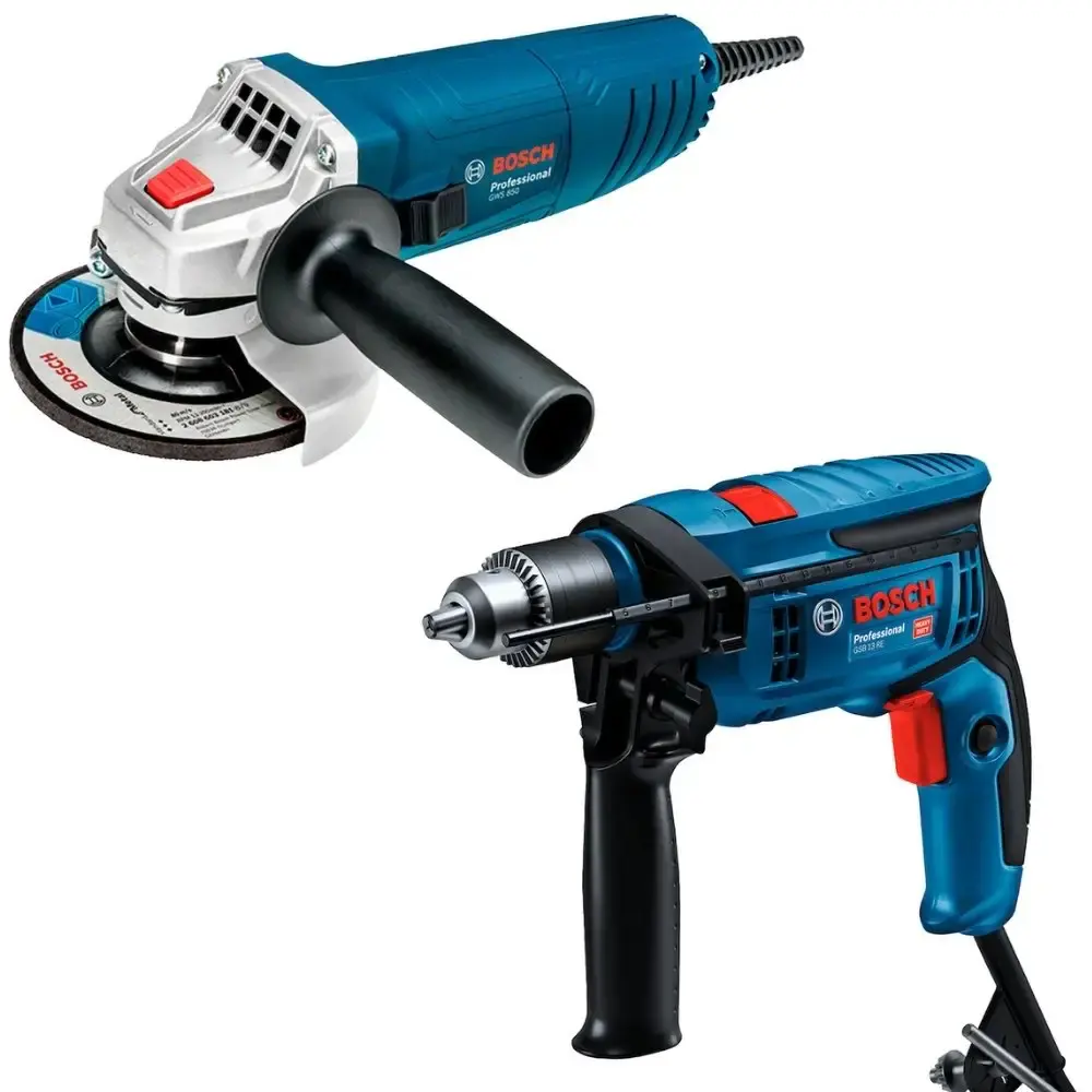 Furadeira de impacto 1/2 POL GSB 13RE com esmerilhadeira angular 850W GWS850 Bosch 110 V — fotografia de referência