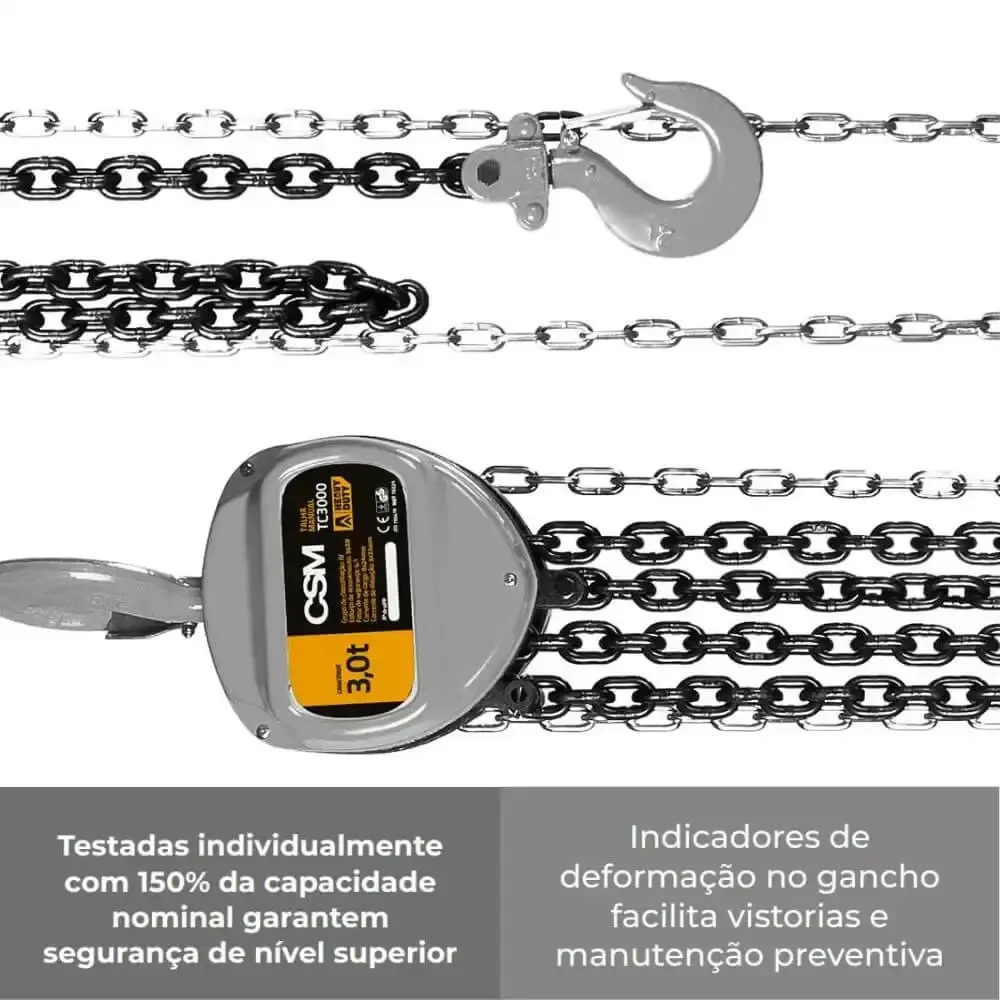 Talha manual de corrente 3 toneladas elevação 12 metros TC3000 CSM — fotografia 6