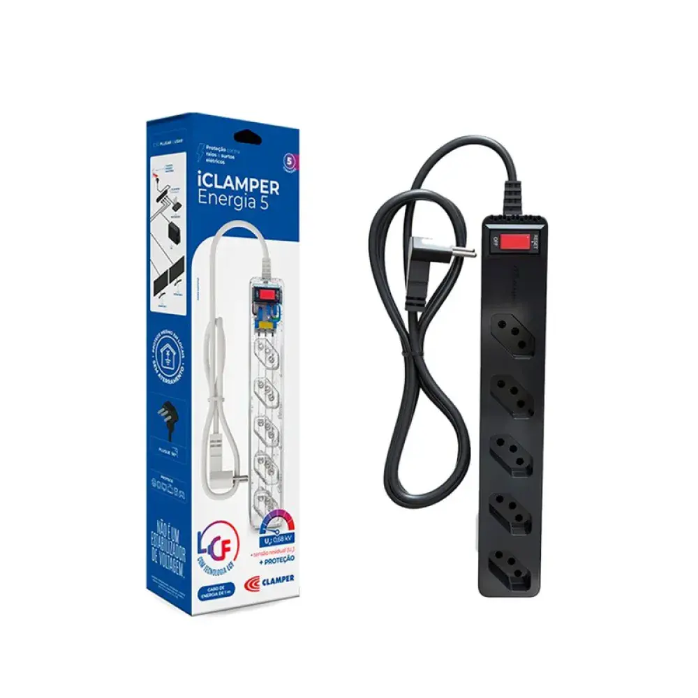 Filtro de linha dps CL3 5 tomadas 2P+T 10A preto Clamper — fotografia 4