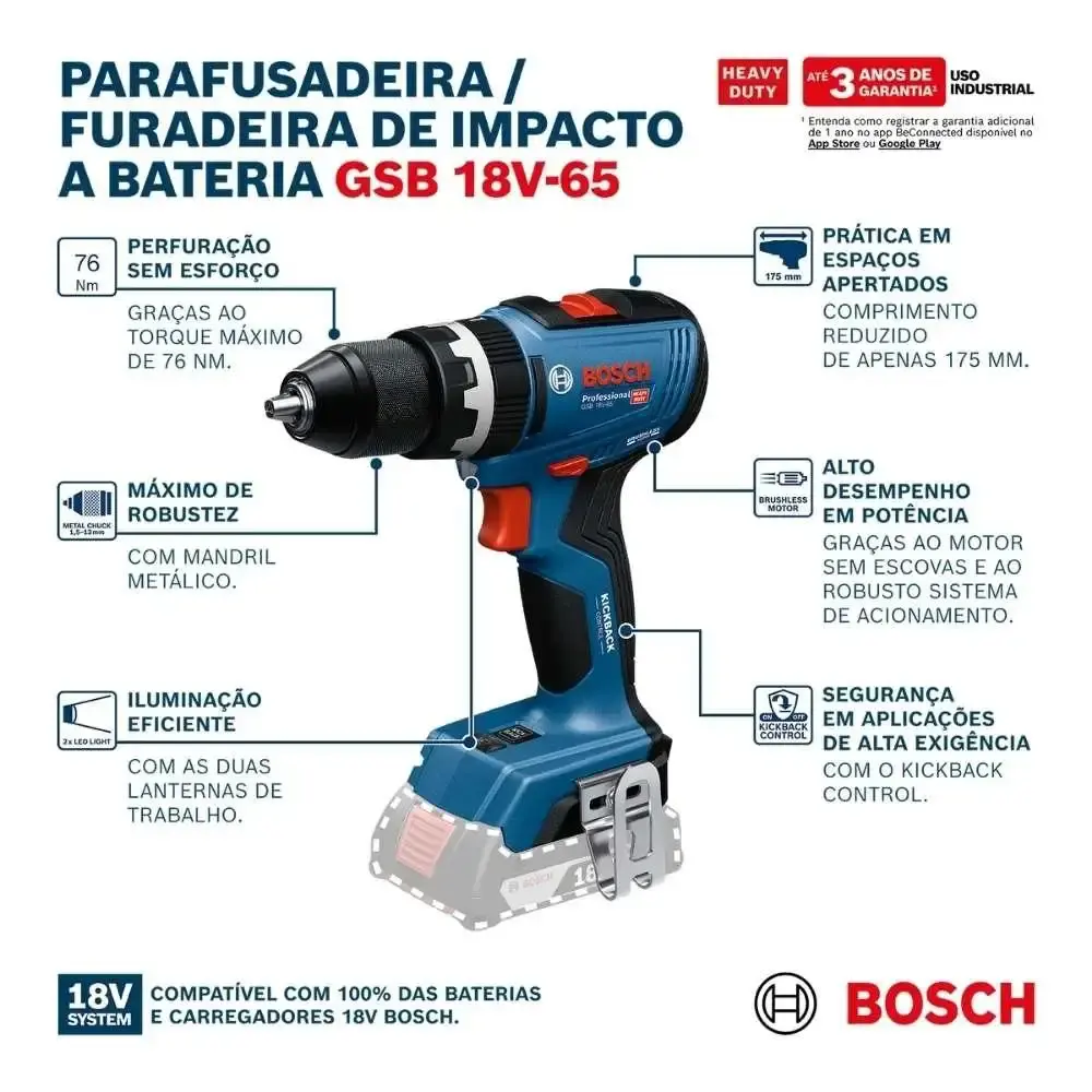 Parafusadeira furadeira de impacto 65NM 18V com 2 baterias 18V 2,0AH e carregador bivolt Bosch — fotografia 10