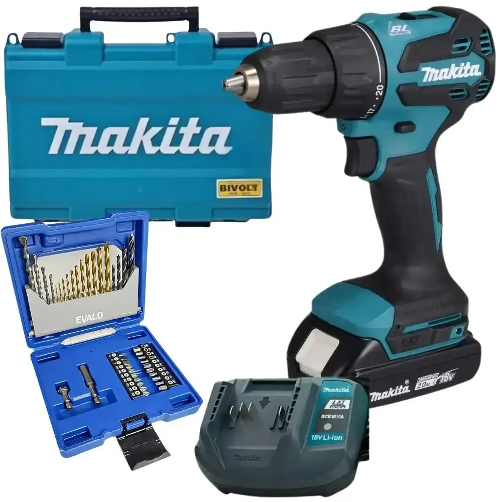 Parafusadeira de impacto 65NM com 2 baterias carregador makita e estojo de pontas 41 peças Evald — fotografia de referência