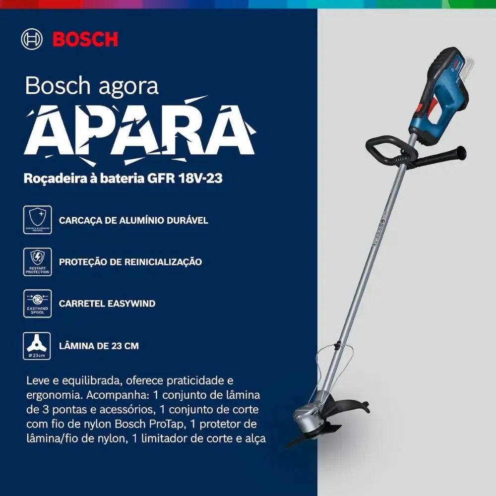 Roçadeira GRF 18V-23 com aparador de cerca viva e bateria 18V 4,0AH carregador bivolt Bosch — fotografia 6