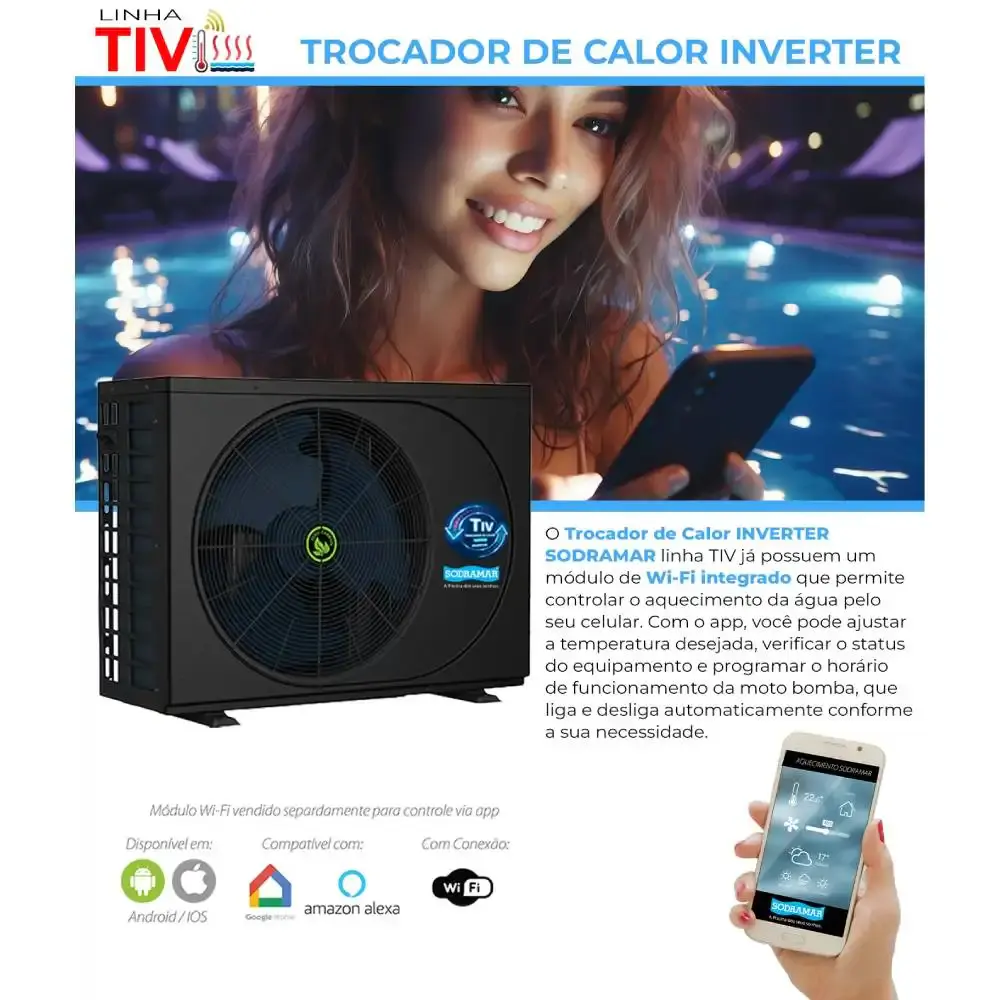 Bomba trocador de calor TIV 25 full inverter 25.000 btus p/ piscina 25000 LT 220V BIF Sodramar — fotografia 5
