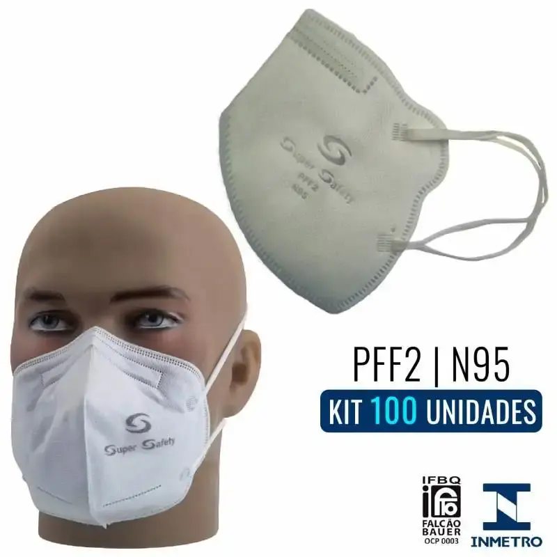 Respirador PFF2-S Branco s/ Válvula Kit com 100 Unidades SUPER SAFETY