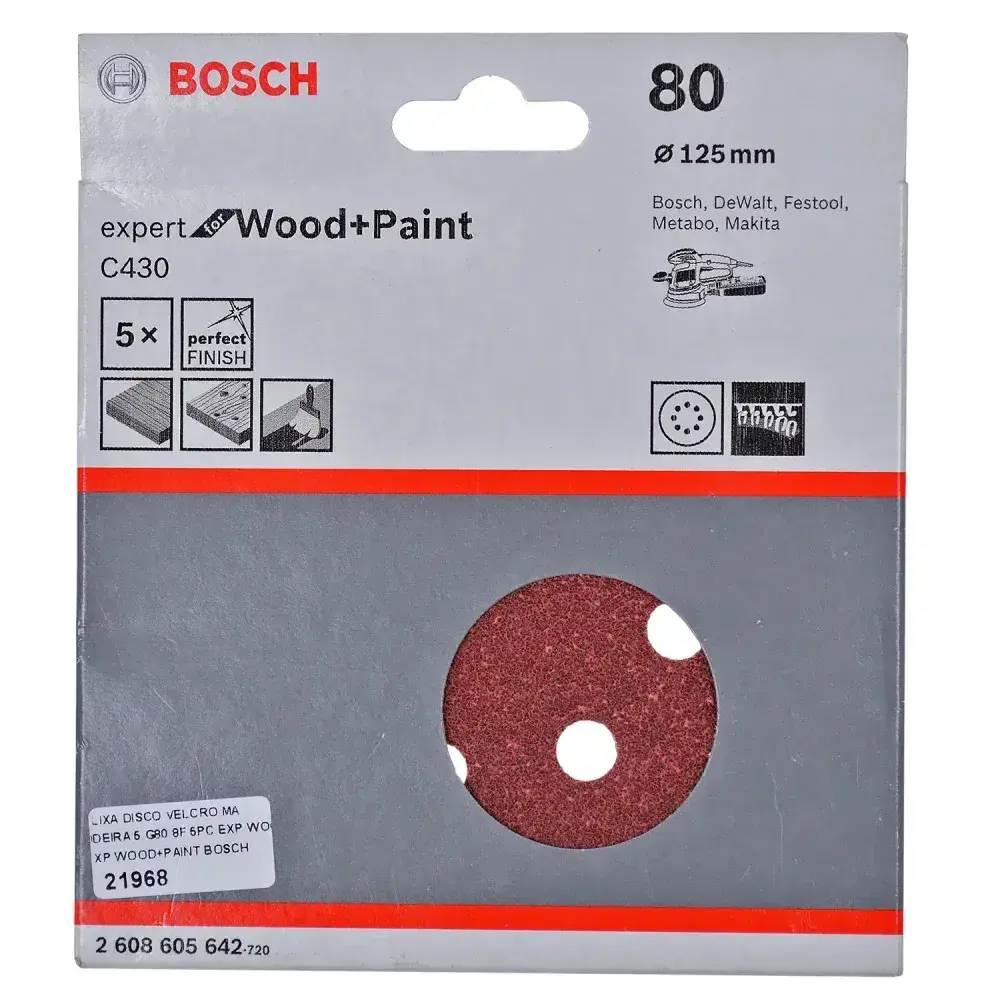 Kit 5 folhas de lixa velcro 5 G80 expert wood paint Bosch — fotografia 7