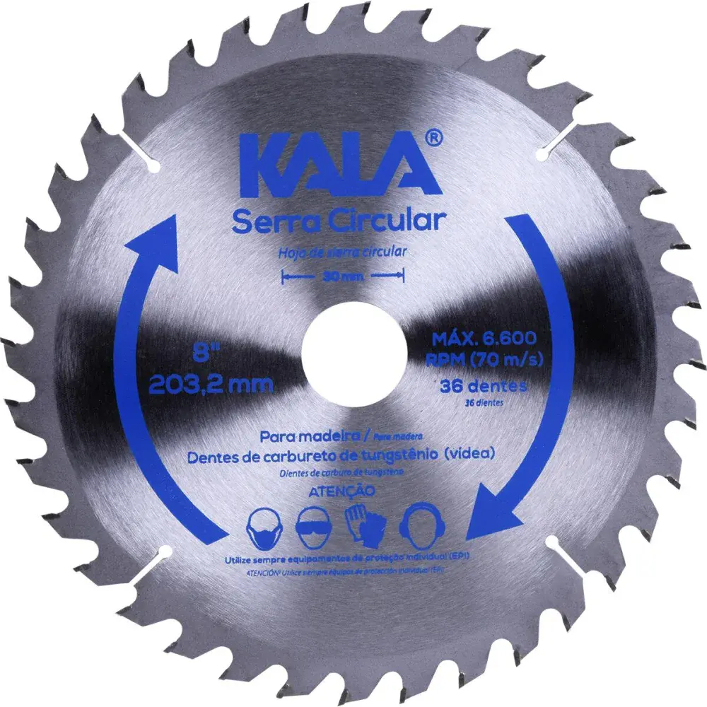 Disco serra circular 8” para madeira 36 dentes 6600RPM Kala — fotografia de referência
