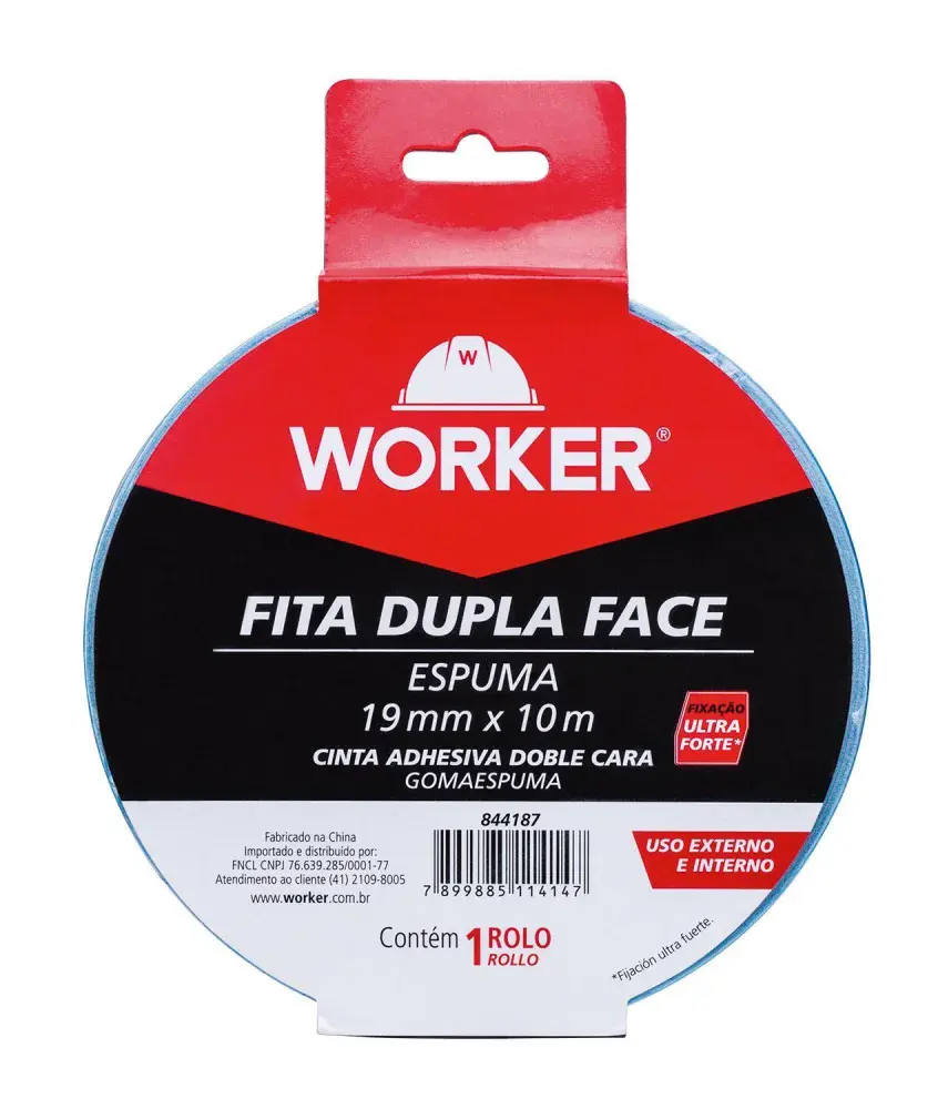 Fita dupla face espuma uso interno e externo 19MM x 10M Worker — fotografia 2