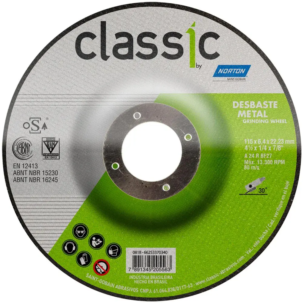 Disco de desbaste classic BDA600 115X6,4X22,23MM Norton — fotografia de referência