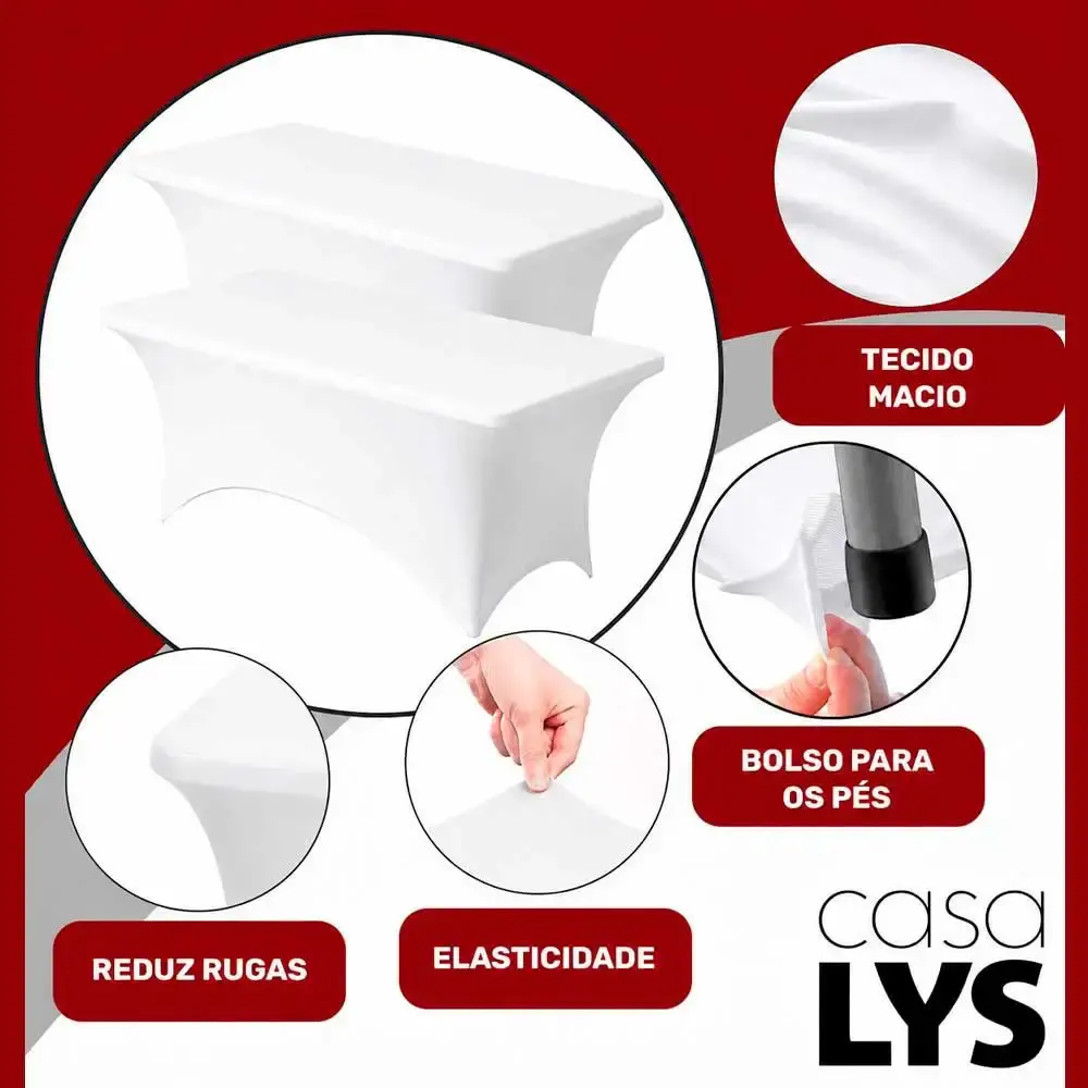 Toalha capa de mesa retangular elástica premium elastano 180 CM casa LYS Branco — fotografia 4
