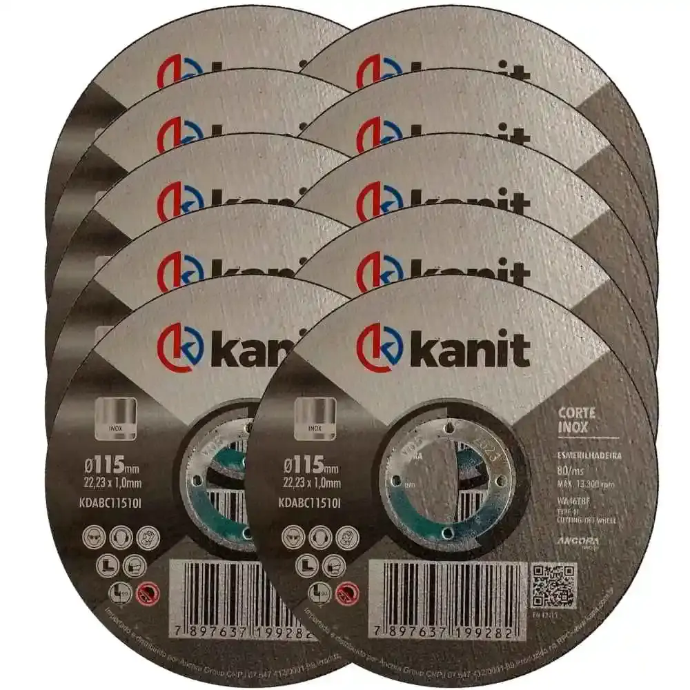 Disco de Corte Aço Inox 4.1/2 POL x 1.0 MM Kit com 10 Unidades KANIT — fotografia de referência