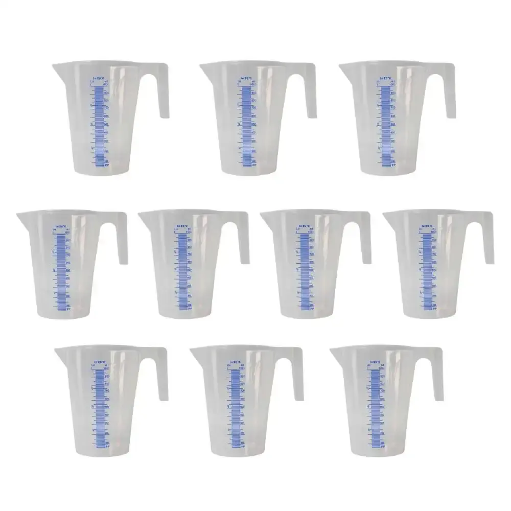 Kit com 10 jarras graduadas brancas 1 litro escala em alto relevo 2163 Bremen — fotografia de referência