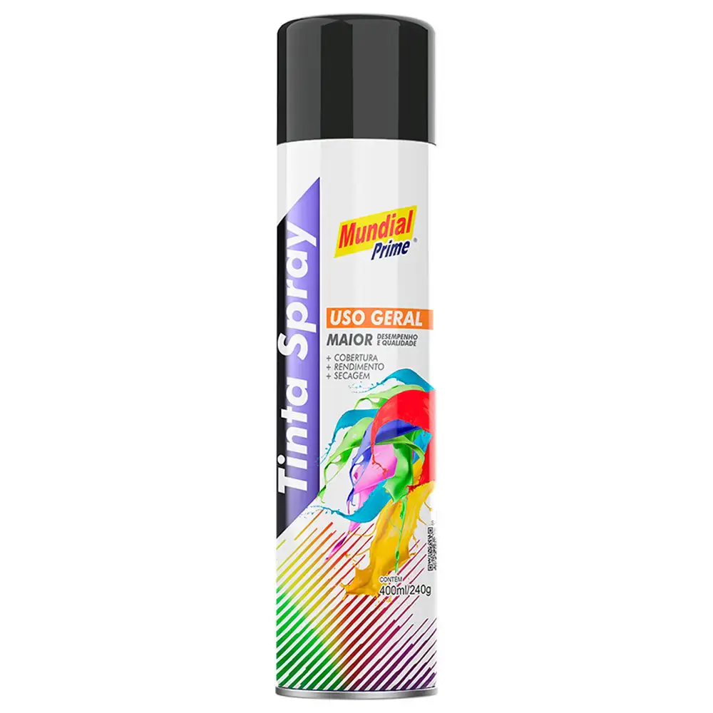 Tinta Spray 400 ml Preto Fosco com 02 Uni MUNDIAL PRIME — fotografia 2