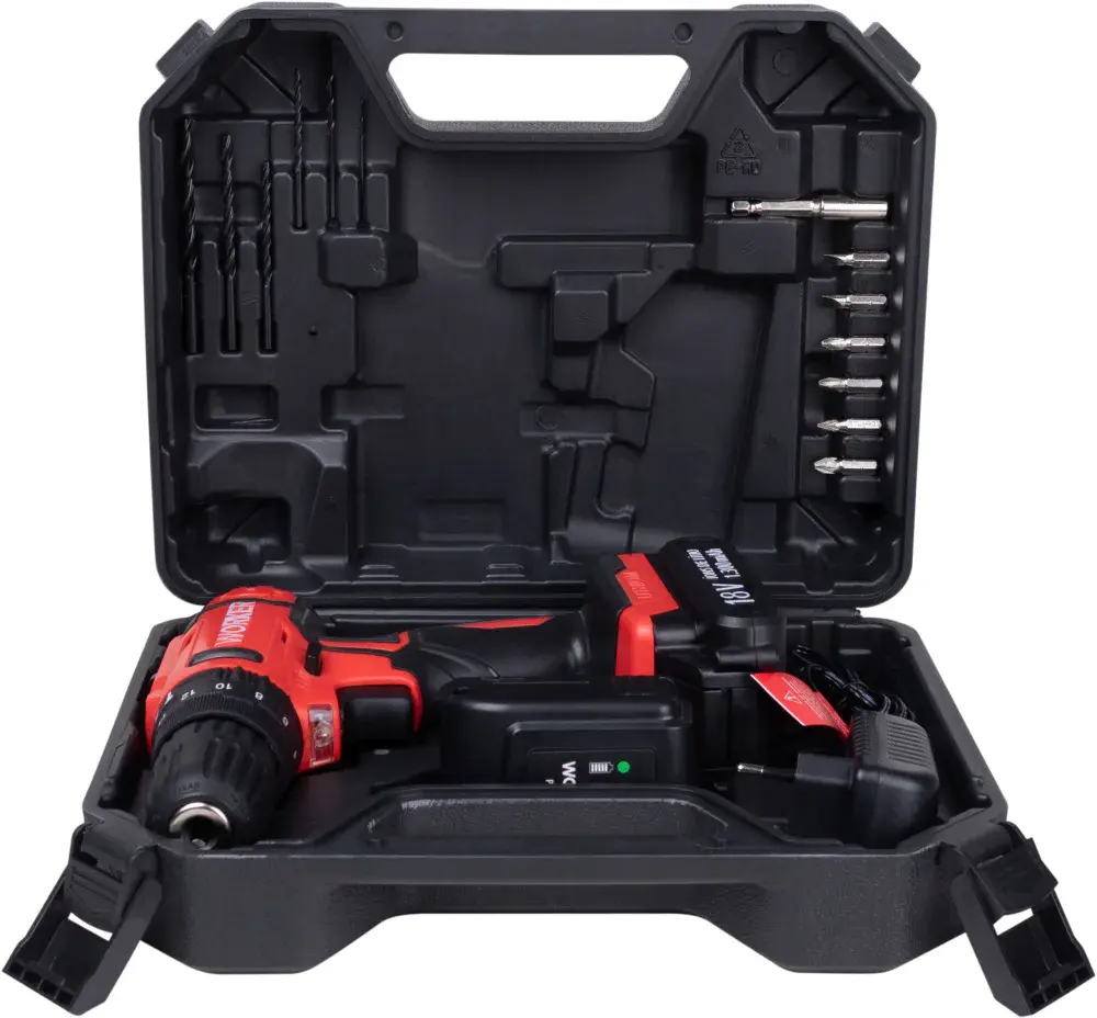 Parafusadeira 18V impacto 1 bat 13PCS Worker — fotografia 8