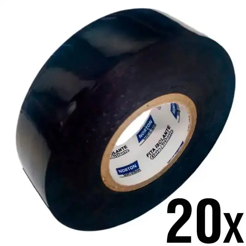 Fita Isolante 600V Antichama 19 MM x 20 Metros Preta Kit com 20 Unidades NORTON — fotografia de referência