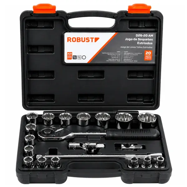 Jogo de soquete estriado 1/2´´ 8-32MM C/20 peças - Robust
