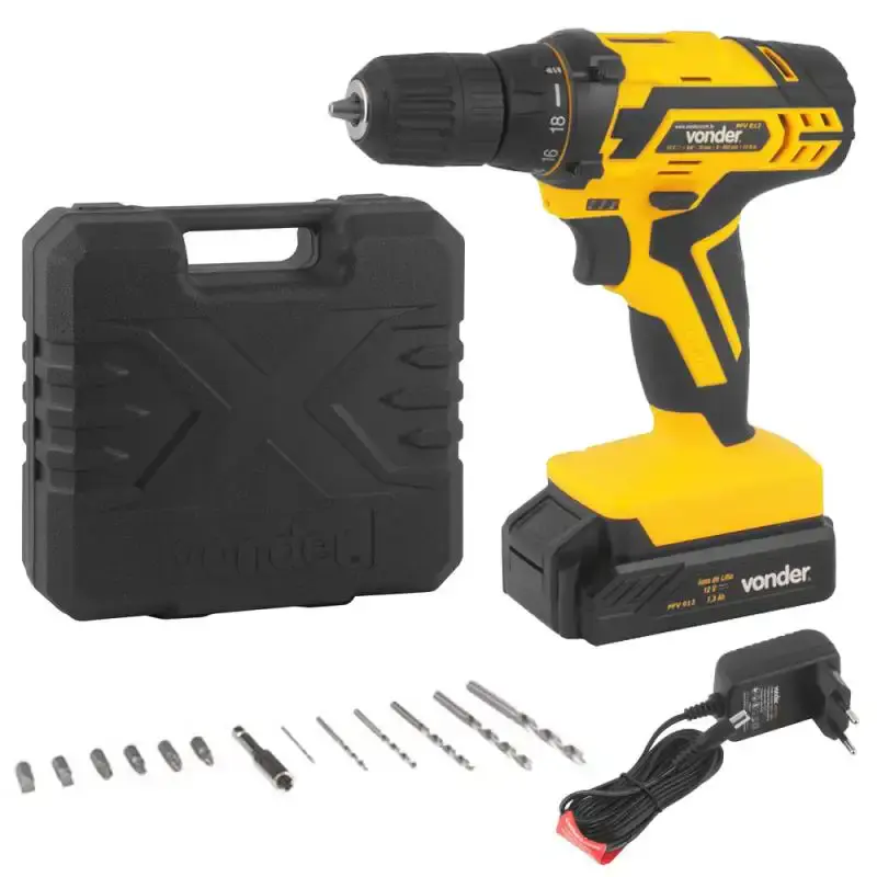 Furadeira e parafusadeira à bateria 12V bivolt PFV 012 + kit bits e ponteira 58 peças Vonder bivolt — fotografia 2