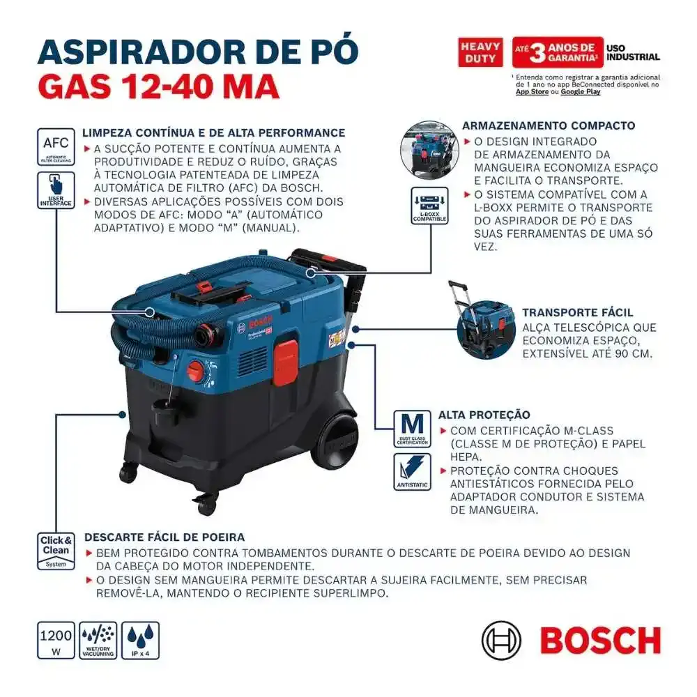Aspirador de pó 40 litros 1200W GAS12-40 Bosch 220 V — fotografia 9