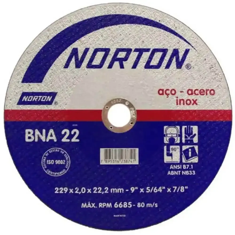Disco de Corte para Metal e Inox 9 polegadas x 5/64 x 7/8 polegadas BNA22 NORTON — fotografia de referência