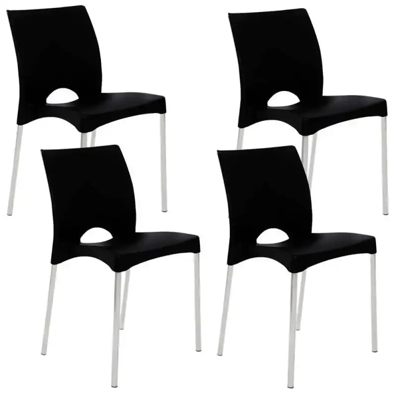 Cadeira boston pés em alumínio empilhável preto kit 4 unidades F900001 Garden
