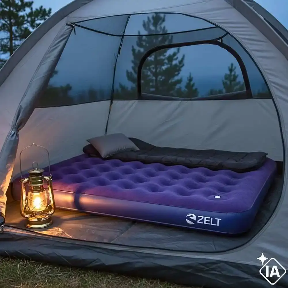 Barraca iglu camping para 4 pessoas 2,10 m com colchão inflável de casal azul Zelt — fotografia 5