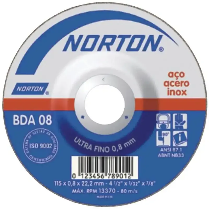 Disco de Corte Inox 4.1/2 x 0.8 MM com Furo de 7/8 NORTON — fotografia de referência