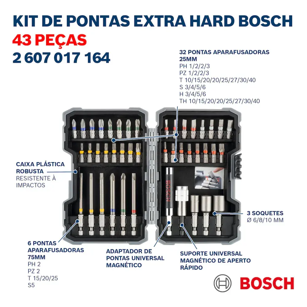 Jogo de pontas bits para parafusar bits Bosch - 43 peç — fotografia 9