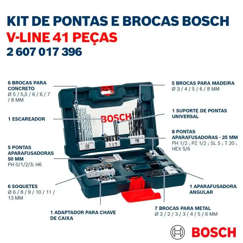 Parafusadeira e furadeira de impacto 18V 2 baterias e maleta GSB185LI-2BX e kit 41 peças v-line Bosch — fotografia 6