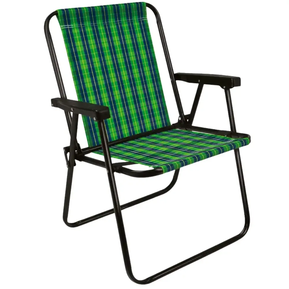 Cadeira de praia alta de aço pintado xadrez oliva 002053 Mor