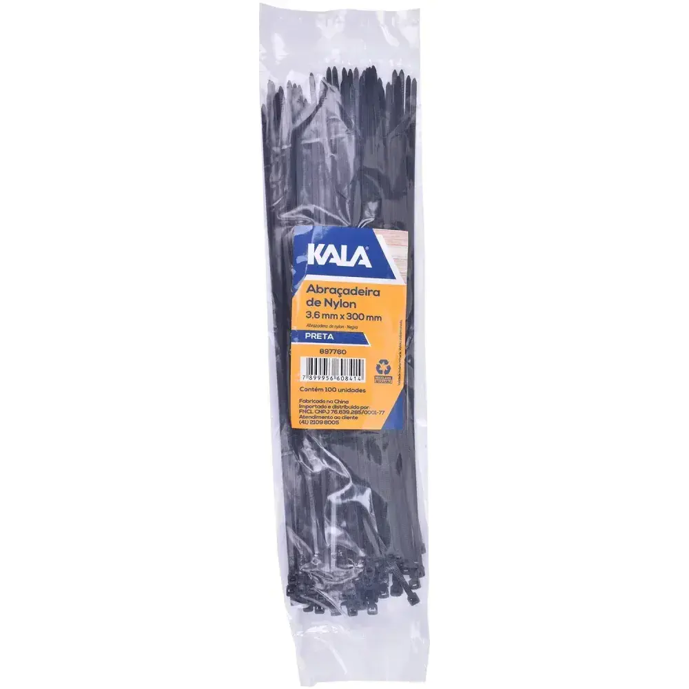 Abraçadeira nylon 3,6MM x 300MM preta 100 peç Kala — fotografia 6