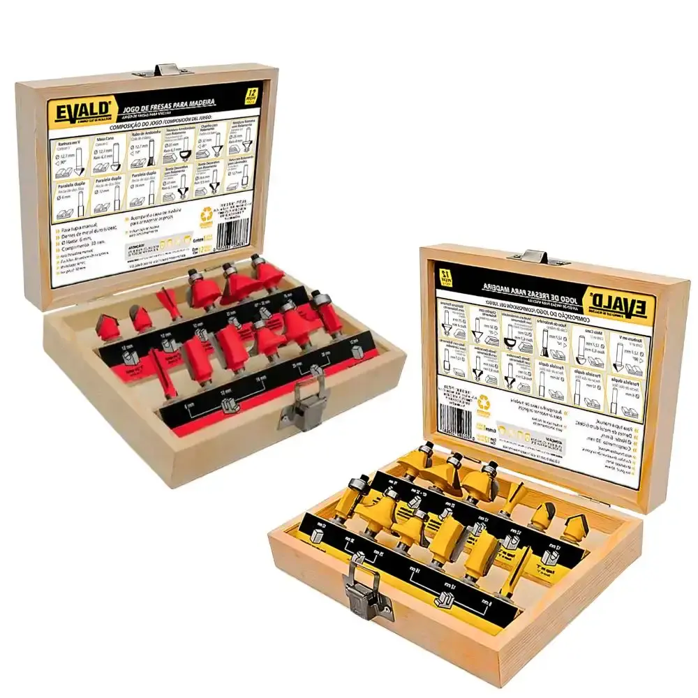 Jogo fresas tupia para madeira kit 12 peças haste 6 MM EVJF-12 Evald — fotografia de referência