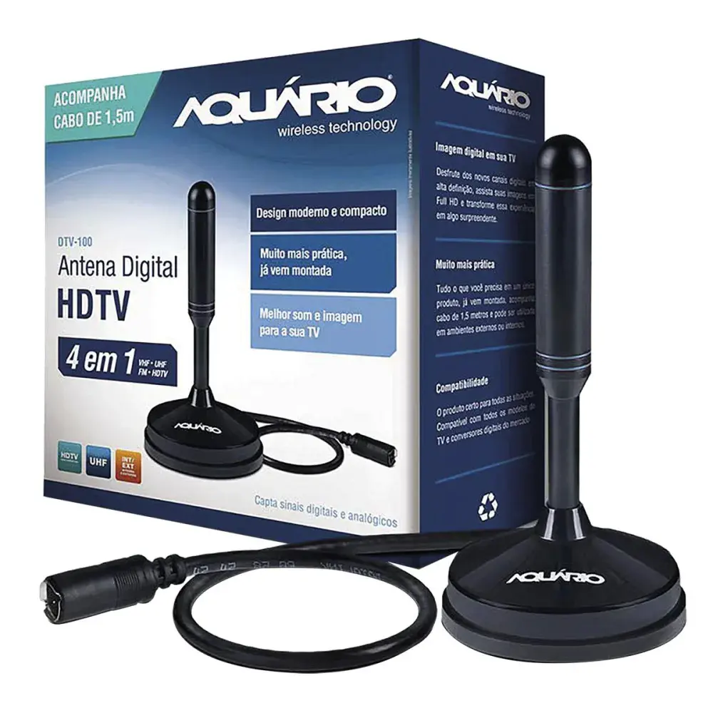 Antena interna para tv sinal 4K hdtv digital vhf uhf fm aquário