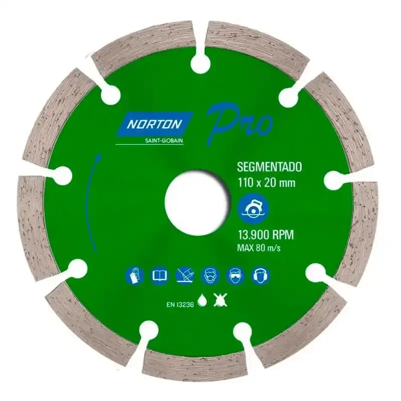 Disco diamantado 4.3/8 POL 110X20 MM segmentado PRO Norton — fotografia de referência