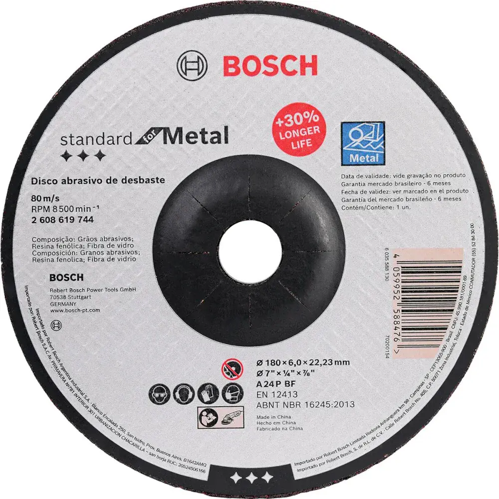 Disco de desbaste standard metal 7 1/4 8500RPM G24 Bosch — fotografia de referência