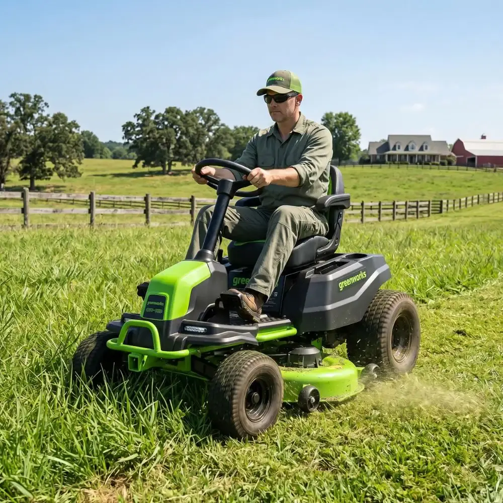 Trator cortador de grama a bateria 42 POL brushless 82V com 6 baterias 5.0AH e 3 carregadores Greenworks — fotografia 2