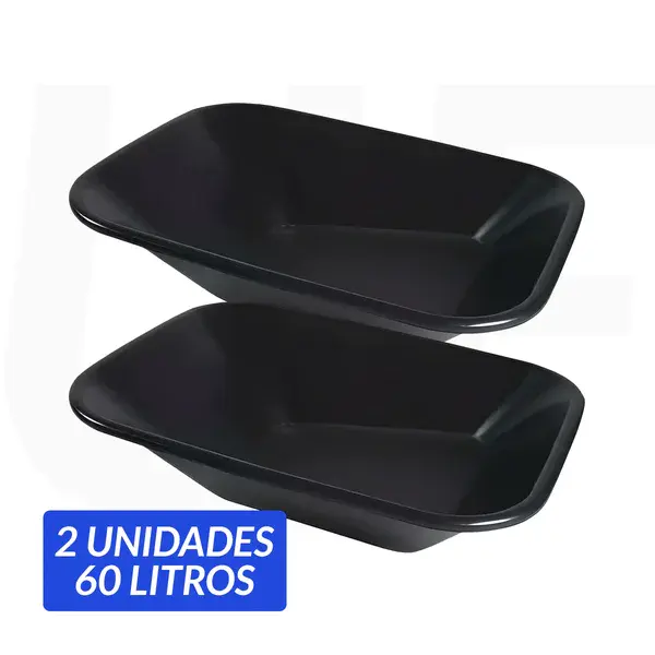2UND caçamba plástica sem furação para carrinho de mão preta 60 litros Metasul — fotografia de referência